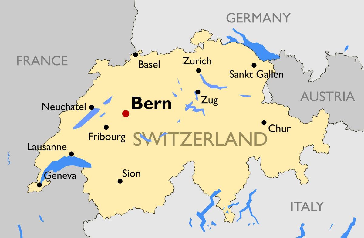 地图瑞士与主要城市