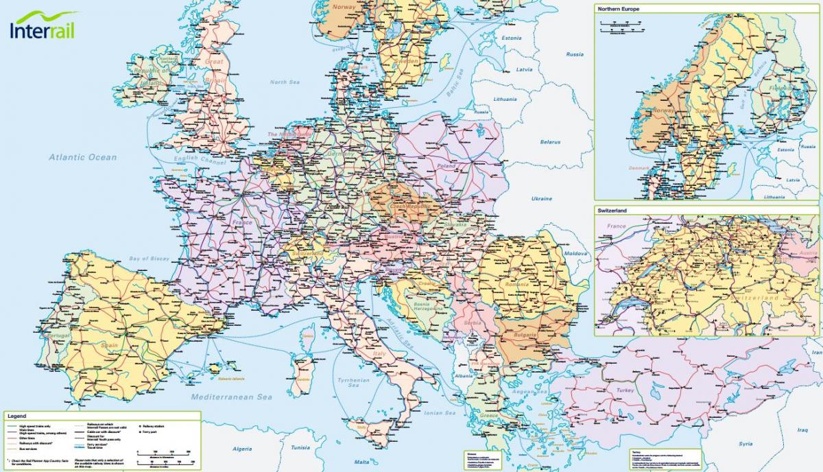 地图上的铁路通票，瑞士 