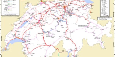 火车旅行在瑞士的地图